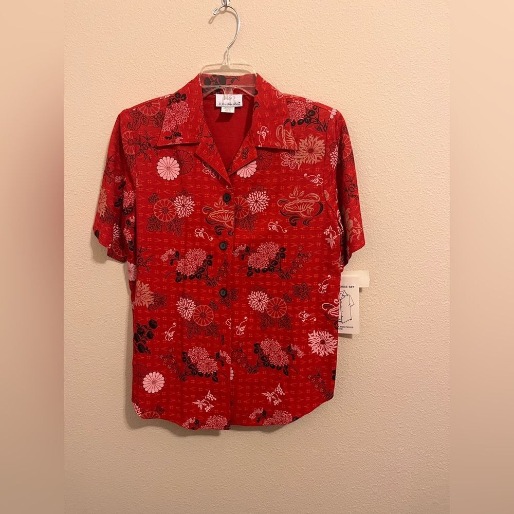 C.B. Collections Red Floral Blouse 2 pc comes with camisole